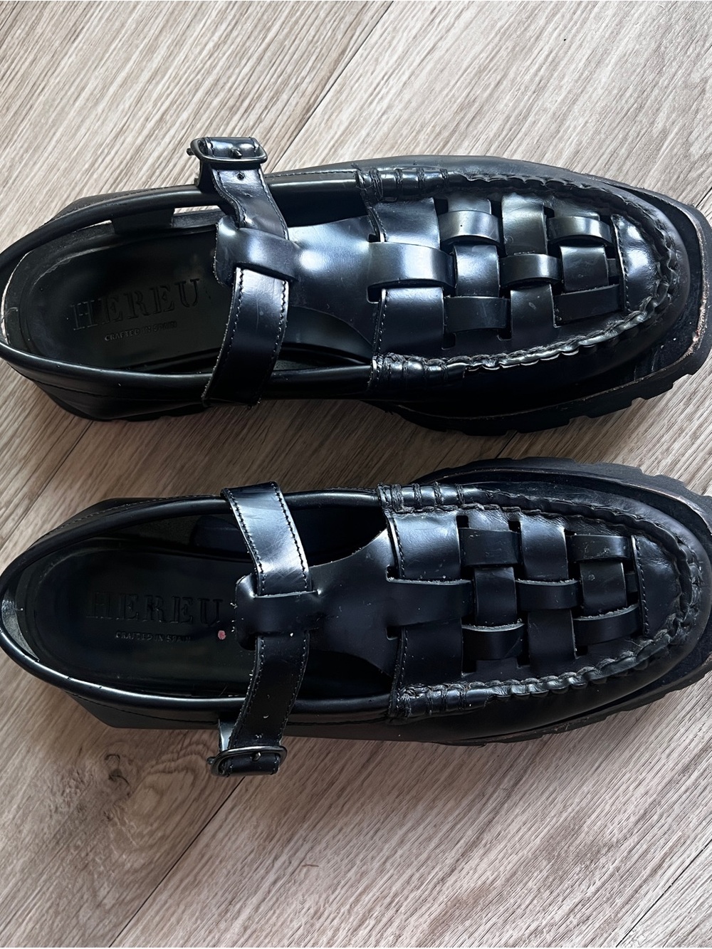 Hereu Woven Leather Mary Jane Loafers in Black size 40